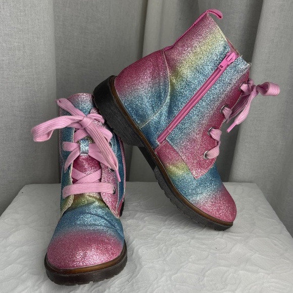 Natural Steps “Elsie” Pastel Glitter Rainbow Combat Boots - Picture 11 of 11